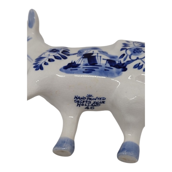 Whimsical Delft Blue and White Ceramic Cow Pitcher - Picture 10 of 15